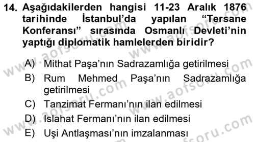 Osmanlı Diplomasisi Dersi 2021 - 2022 Yılı (Final) Dönem Sonu Sınav Soruları 14. Soru