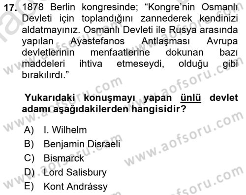 Osmanlı Diplomasisi Dersi 2021 - 2022 Yılı (Final) Dönem Sonu Sınav Soruları 17. Soru