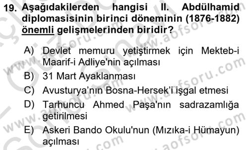 Osmanlı Diplomasisi Dersi 2021 - 2022 Yılı (Final) Dönem Sonu Sınav Soruları 19. Soru