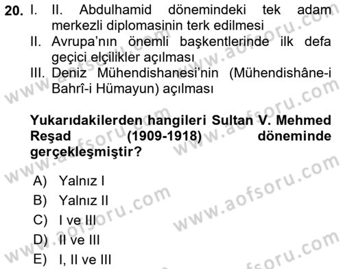 Osmanlı Diplomasisi Dersi 2021 - 2022 Yılı (Final) Dönem Sonu Sınav Soruları 20. Soru