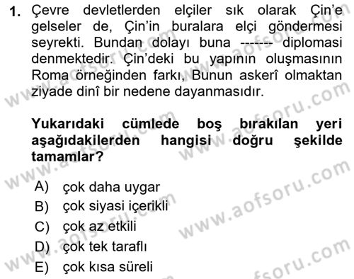 Osmanlı Diplomasisi Dersi 2021 - 2022 Yılı Yaz Okulu Sınav Soruları 1. Soru