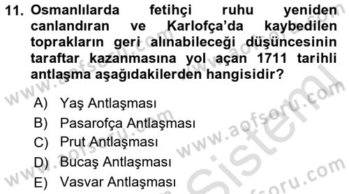 Osmanlı Diplomasisi Dersi 2021 - 2022 Yılı Yaz Okulu Sınav Soruları 11. Soru