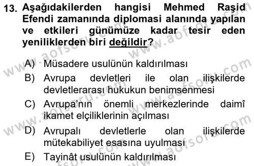Osmanlı Diplomasisi Dersi 2021 - 2022 Yılı Yaz Okulu Sınav Soruları 13. Soru