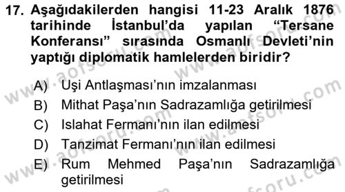 Osmanlı Diplomasisi Dersi 2021 - 2022 Yılı Yaz Okulu Sınav Soruları 17. Soru