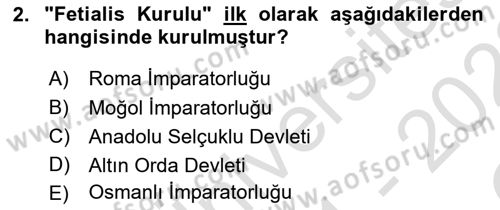 Osmanlı Diplomasisi Dersi 2021 - 2022 Yılı Yaz Okulu Sınav Soruları 2. Soru