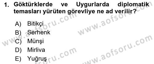 Osmanlı Diplomasisi Dersi Ara Sınavı Deneme Sınav Soruları 1. Soru