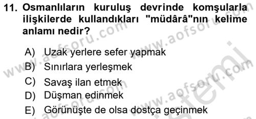 Osmanlı Diplomasisi Dersi Ara Sınavı Deneme Sınav Soruları 11. Soru