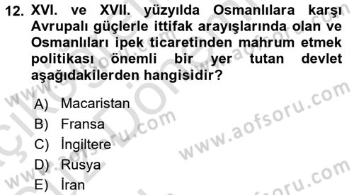 Osmanlı Diplomasisi Dersi 2022 - 2023 Yılı (Vize) Ara Sınav Soruları 12. Soru
