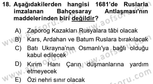 Osmanlı Diplomasisi Dersi Ara Sınavı Deneme Sınav Soruları 18. Soru