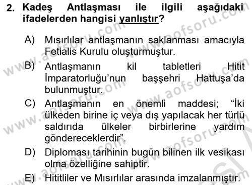 Osmanlı Diplomasisi Dersi Ara Sınavı Deneme Sınav Soruları 2. Soru