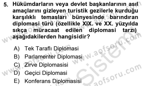 Osmanlı Diplomasisi Dersi Ara Sınavı Deneme Sınav Soruları 5. Soru