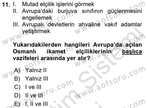Osmanlı Diplomasisi Dersi 2022 - 2023 Yılı (Final) Dönem Sonu Sınav Soruları 11. Soru