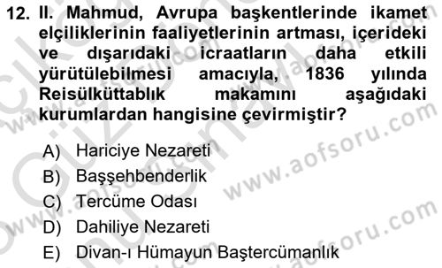 Osmanlı Diplomasisi Dersi 2022 - 2023 Yılı (Final) Dönem Sonu Sınav Soruları 12. Soru