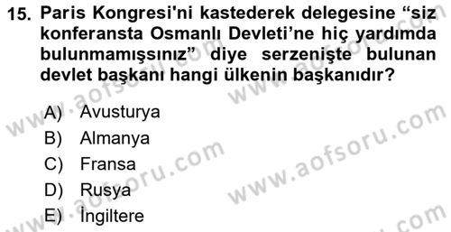 Osmanlı Diplomasisi Dersi 2022 - 2023 Yılı (Final) Dönem Sonu Sınav Soruları 15. Soru
