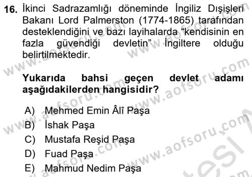 Osmanlı Diplomasisi Dersi 2022 - 2023 Yılı (Final) Dönem Sonu Sınav Soruları 16. Soru