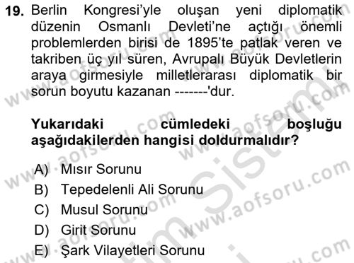 Osmanlı Diplomasisi Dersi 2022 - 2023 Yılı (Final) Dönem Sonu Sınav Soruları 19. Soru