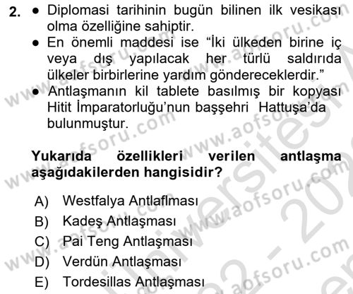 Osmanlı Diplomasisi Dersi 2022 - 2023 Yılı (Final) Dönem Sonu Sınav Soruları 2. Soru