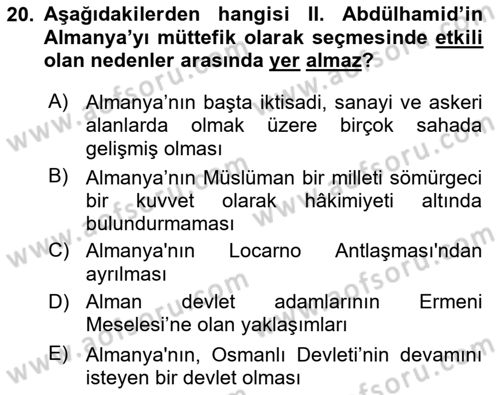 Osmanlı Diplomasisi Dersi 2022 - 2023 Yılı (Final) Dönem Sonu Sınav Soruları 20. Soru