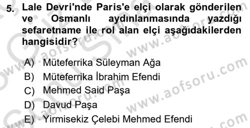 Osmanlı Diplomasisi Dersi 2022 - 2023 Yılı (Final) Dönem Sonu Sınav Soruları 5. Soru