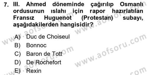 Osmanlı Diplomasisi Dersi 2022 - 2023 Yılı (Final) Dönem Sonu Sınav Soruları 7. Soru