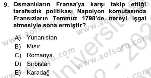 Osmanlı Diplomasisi Dersi 2022 - 2023 Yılı (Final) Dönem Sonu Sınav Soruları 9. Soru