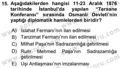Osmanlı Diplomasisi Dersi 2022 - 2023 Yılı Yaz Okulu Sınav Soruları 15. Soru