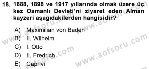 Osmanlı Diplomasisi Dersi 2022 - 2023 Yılı Yaz Okulu Sınav Soruları 18. Soru