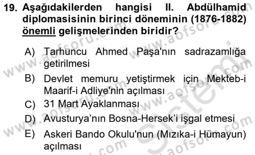 Osmanlı Diplomasisi Dersi 2022 - 2023 Yılı Yaz Okulu Sınav Soruları 19. Soru