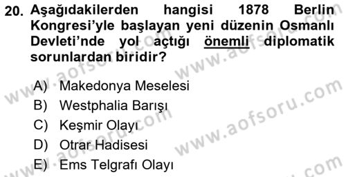 Osmanlı Diplomasisi Dersi 2022 - 2023 Yılı Yaz Okulu Sınav Soruları 20. Soru