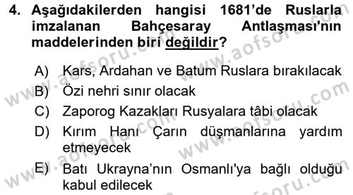 Osmanlı Diplomasisi Dersi 2022 - 2023 Yılı Yaz Okulu Sınav Soruları 4. Soru