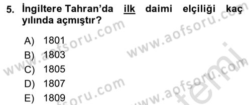 Osmanlı Diplomasisi Dersi 2022 - 2023 Yılı Yaz Okulu Sınav Soruları 5. Soru