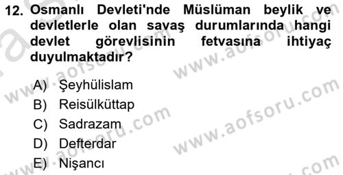 Osmanlı Diplomasisi Dersi 2023 - 2024 Yılı (Vize) Ara Sınav Soruları 12. Soru