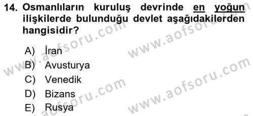 Osmanlı Diplomasisi Dersi 2023 - 2024 Yılı (Vize) Ara Sınav Soruları 14. Soru