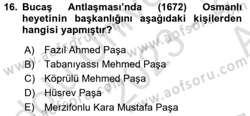 Osmanlı Diplomasisi Dersi 2023 - 2024 Yılı (Vize) Ara Sınav Soruları 16. Soru