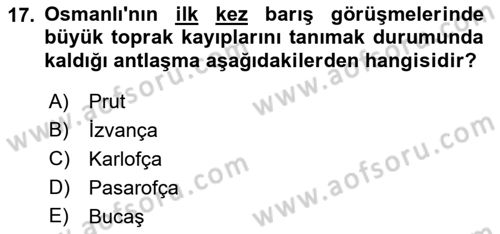 Osmanlı Diplomasisi Dersi 2023 - 2024 Yılı (Vize) Ara Sınav Soruları 17. Soru