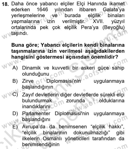 Osmanlı Diplomasisi Dersi 2023 - 2024 Yılı (Vize) Ara Sınav Soruları 18. Soru