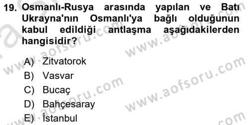 Osmanlı Diplomasisi Dersi 2023 - 2024 Yılı (Vize) Ara Sınav Soruları 19. Soru