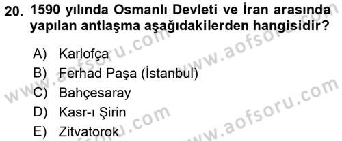 Osmanlı Diplomasisi Dersi 2023 - 2024 Yılı (Vize) Ara Sınav Soruları 20. Soru