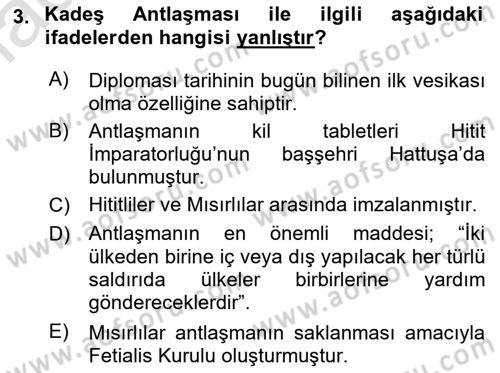 Osmanlı Diplomasisi Dersi 2023 - 2024 Yılı (Vize) Ara Sınav Soruları 3. Soru