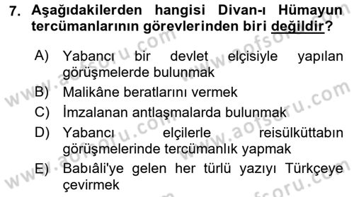 Osmanlı Diplomasisi Dersi 2023 - 2024 Yılı (Vize) Ara Sınav Soruları 7. Soru