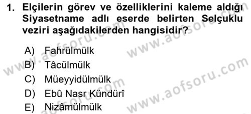 Osmanlı Diplomasisi Dersi 2023 - 2024 Yılı (Final) Dönem Sonu Sınav Soruları 1. Soru