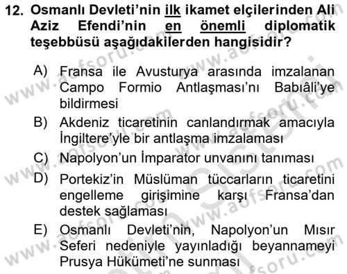 Osmanlı Diplomasisi Dersi 2023 - 2024 Yılı (Final) Dönem Sonu Sınav Soruları 12. Soru