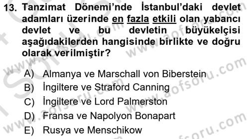Osmanlı Diplomasisi Dersi 2023 - 2024 Yılı (Final) Dönem Sonu Sınav Soruları 13. Soru