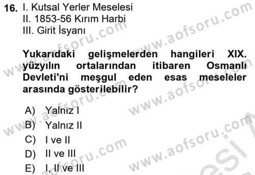 Osmanlı Diplomasisi Dersi 2023 - 2024 Yılı (Final) Dönem Sonu Sınav Soruları 16. Soru