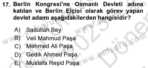 Osmanlı Diplomasisi Dersi 2023 - 2024 Yılı (Final) Dönem Sonu Sınav Soruları 17. Soru