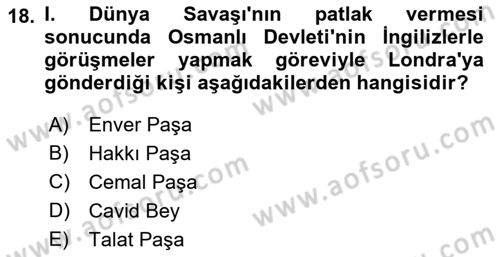 Osmanlı Diplomasisi Dersi 2023 - 2024 Yılı (Final) Dönem Sonu Sınav Soruları 18. Soru