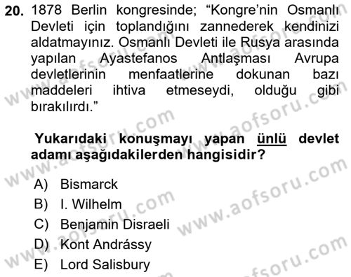 Osmanlı Diplomasisi Dersi 2023 - 2024 Yılı (Final) Dönem Sonu Sınav Soruları 20. Soru