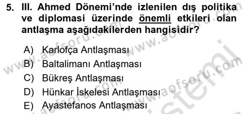 Osmanlı Diplomasisi Dersi 2023 - 2024 Yılı (Final) Dönem Sonu Sınav Soruları 5. Soru