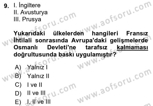 Osmanlı Diplomasisi Dersi 2023 - 2024 Yılı (Final) Dönem Sonu Sınav Soruları 9. Soru