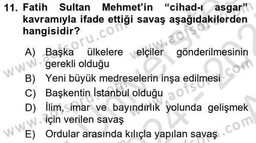 Osmanlı Diplomasisi Dersi Ara Sınavı Deneme Sınav Soruları 11. Soru